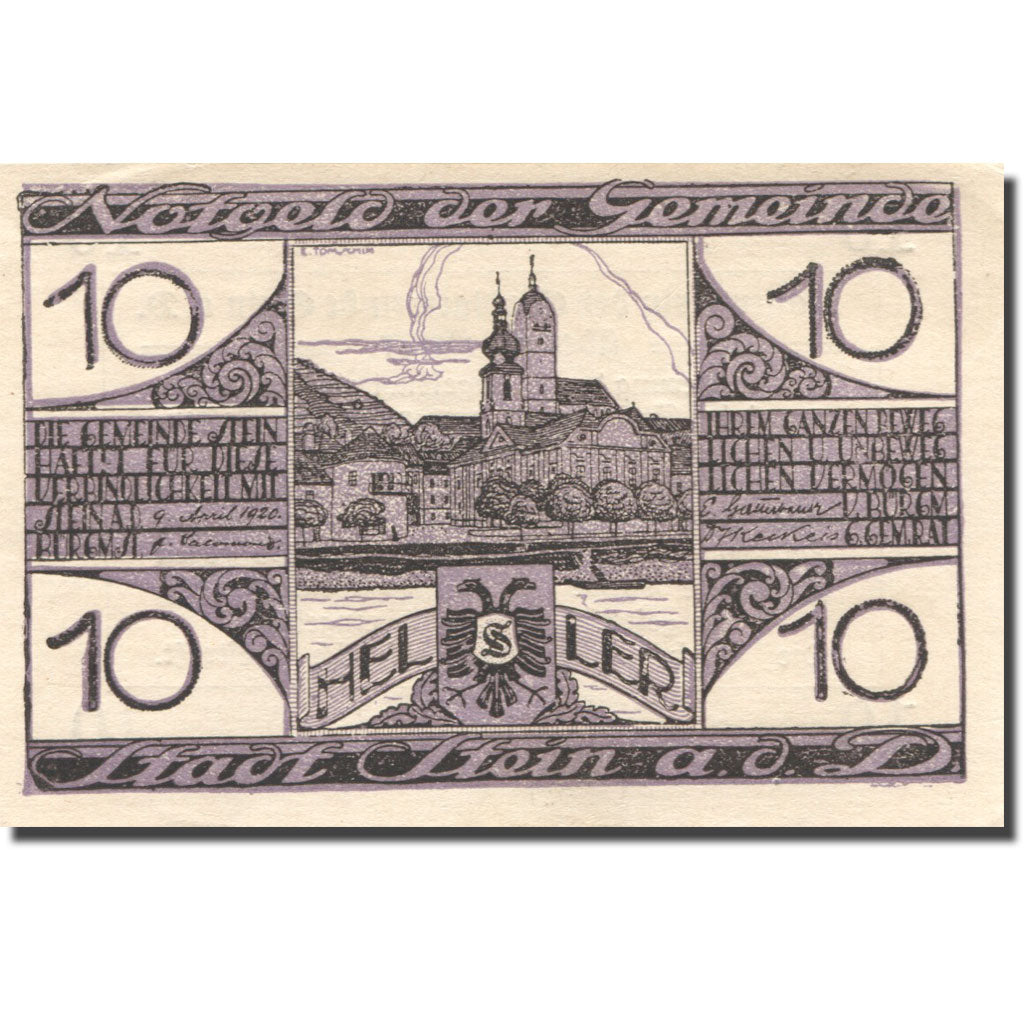 Banknote, Austria, Stein a/d D., 10 Heller, Eglise 1920 UNC(60-62) Mehl:FS 1015I