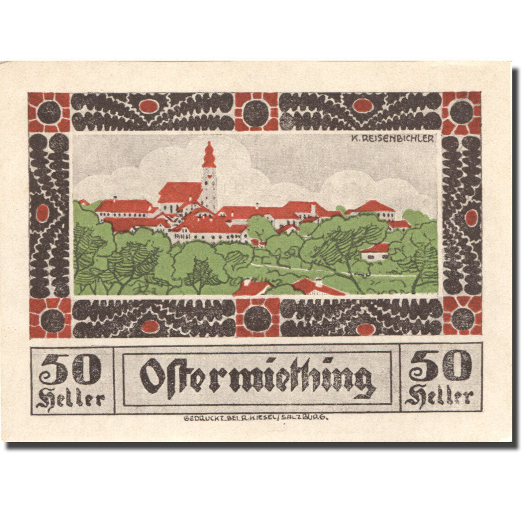 Biljet, Oostenrijk, Ostermiething, 50 Heller, village, 1920 SPL Mehl:FS 713Ij