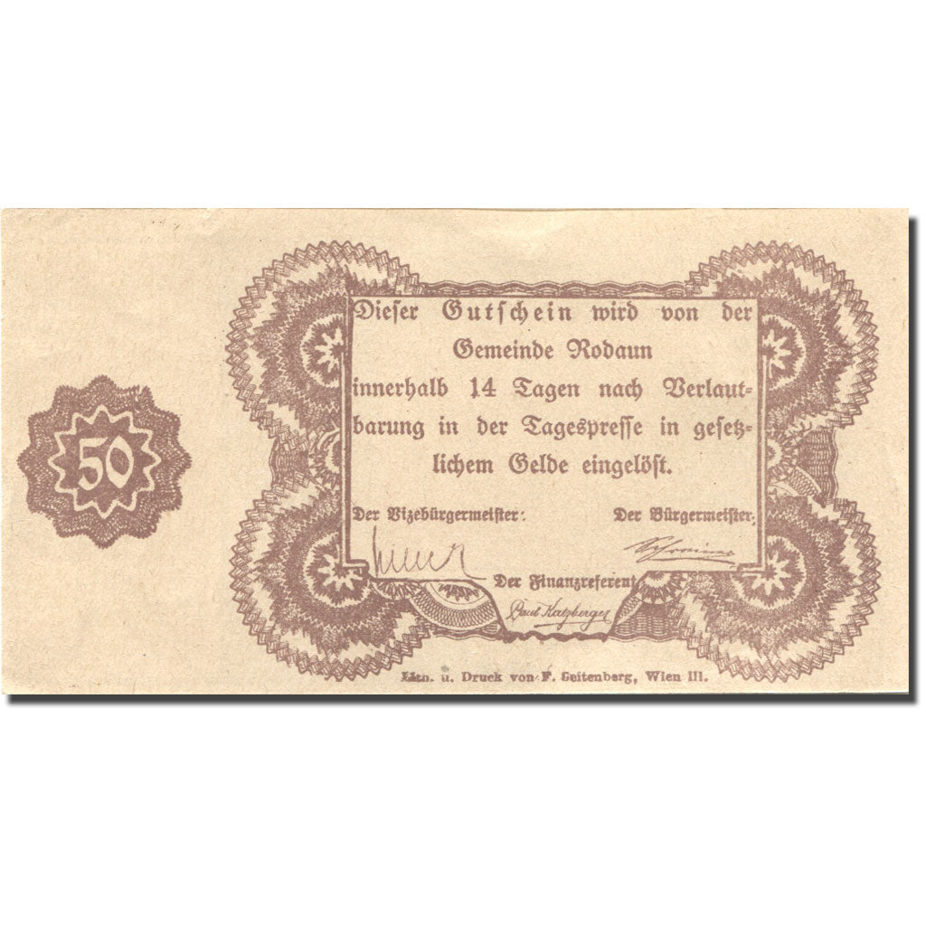 Banknote, Austria, Rodaun, 50 Heller, château, UNC(60-62), Mehl:FS 840IIa