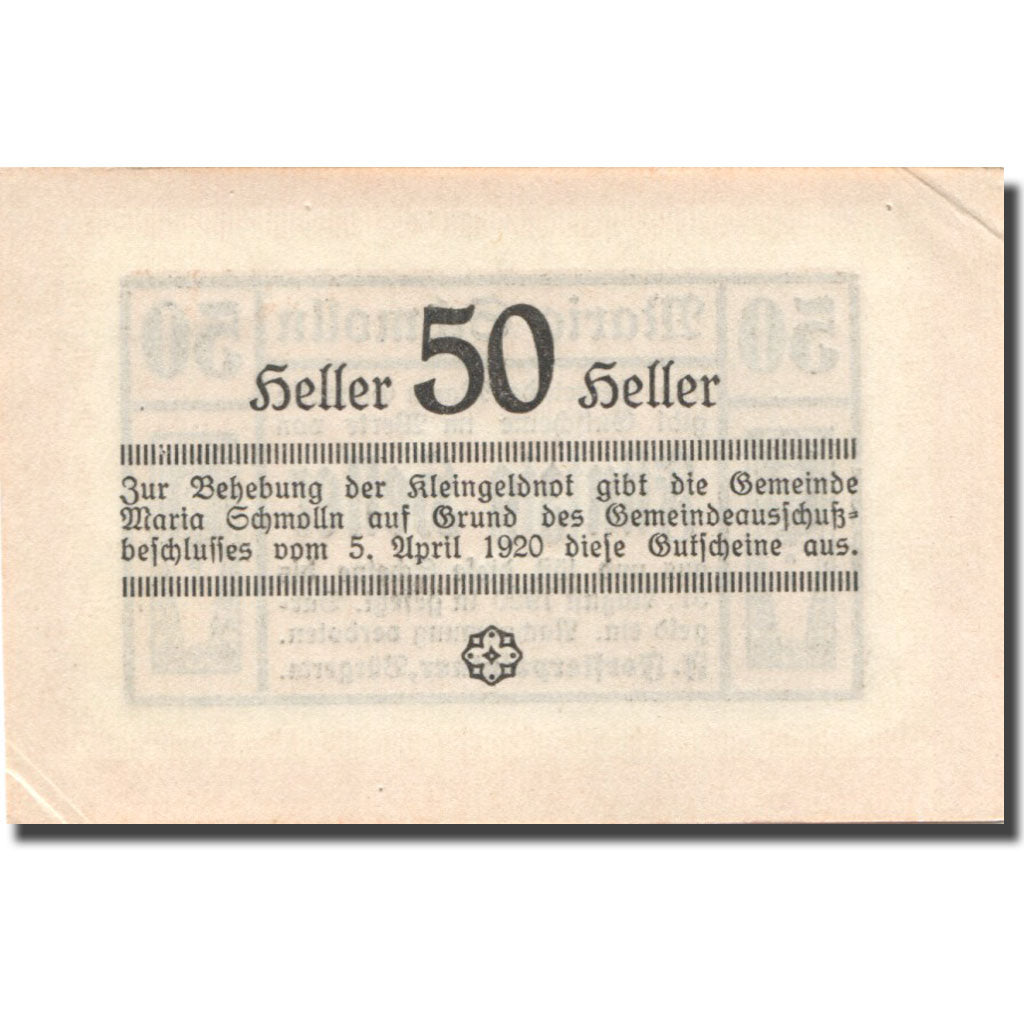 Banknote, Austria, Maria Schmolln, 50 Heller 1920 UNC(60-62) Mehl:FS 987Ia