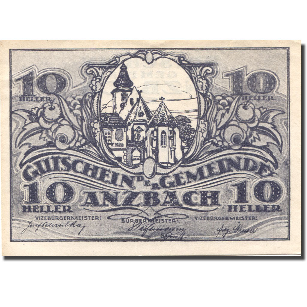 Banknote, Austria, Anzbach, 10 Heller, Eglise, 1920 UNC(60-62) Mehl:FS 48Iad