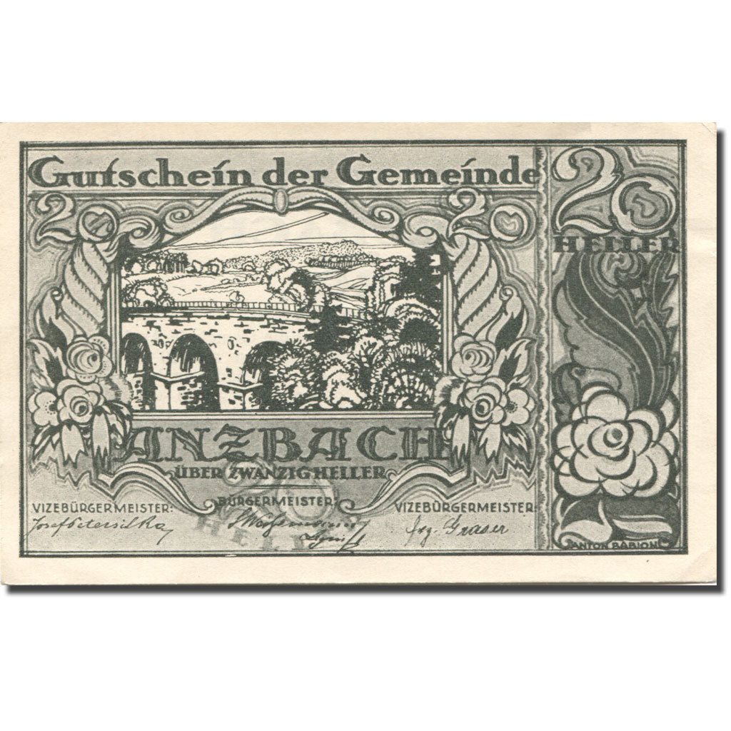 Billet, Autriche, Anzbach, 20 Heller, pont, 1920, 1920-12-15, SUP, Mehl:FS 48Iad