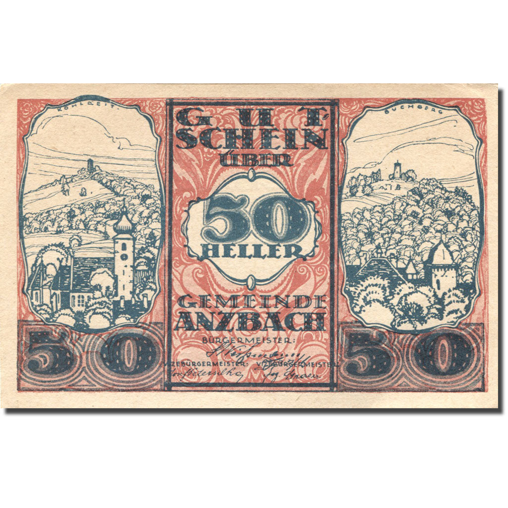 Geldschein, Österreich, Anzbach, 50 Heller, paysage, 1920 VZ+ Mehl:FS 48Iaf
