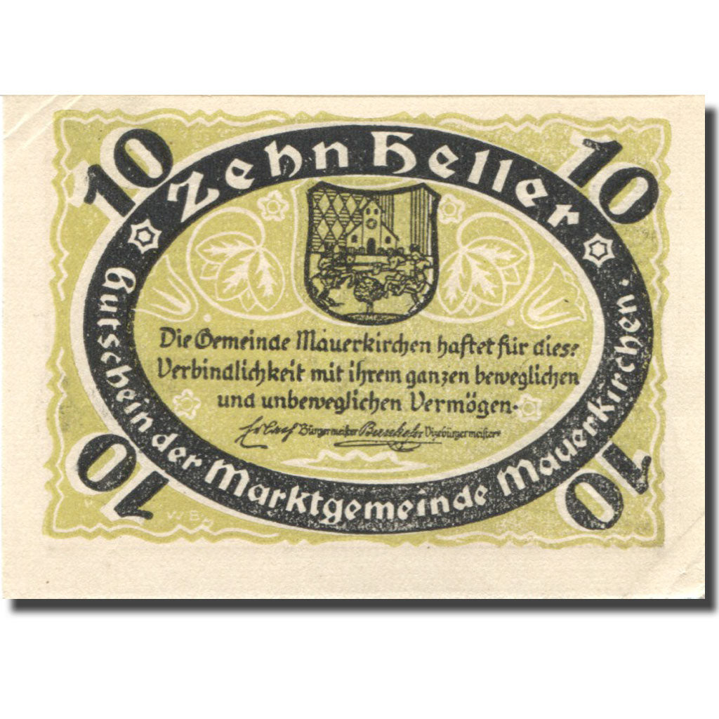 Banknote, Austria, Mauerkirchen, 10 Heller, Blason, AU(55-58), Mehl:FS 598