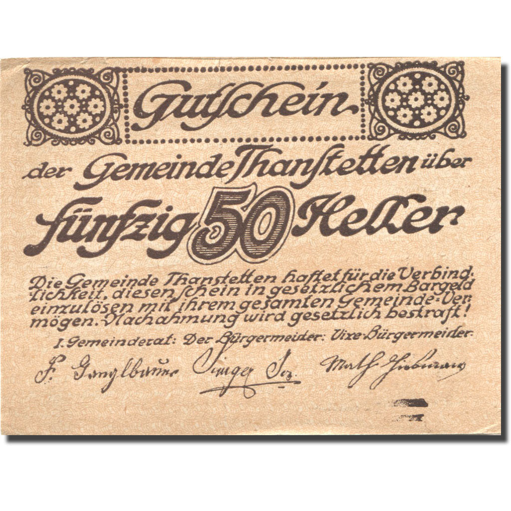 Banconote, Austria, Thanstetten, 50 Heller, paysage, 1920, SPL- Mehl:FS 1068ax