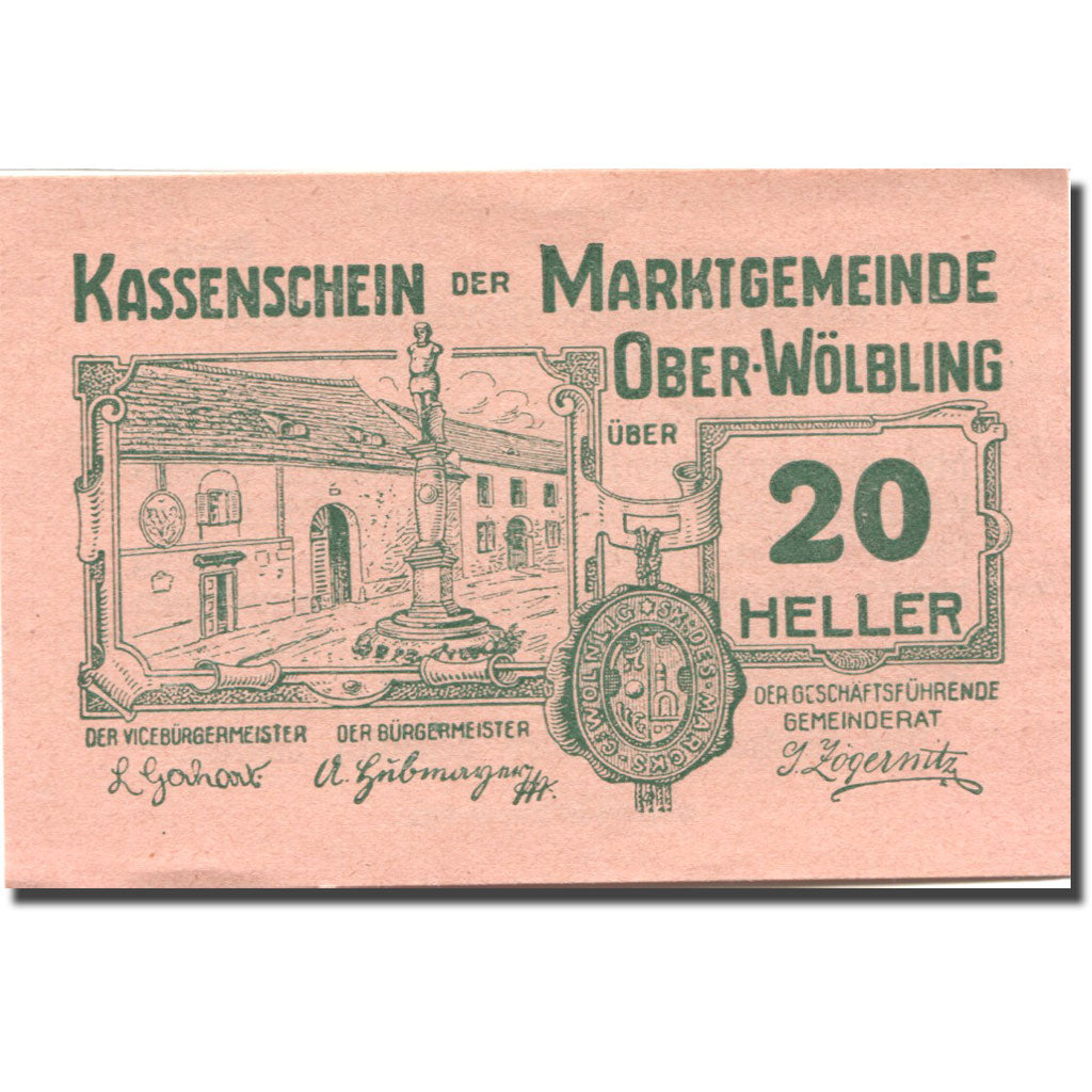 Banknote, Austria, Wölbling, 20 Heller, Monument, 1920 UNC(63) Mehl:FS 698