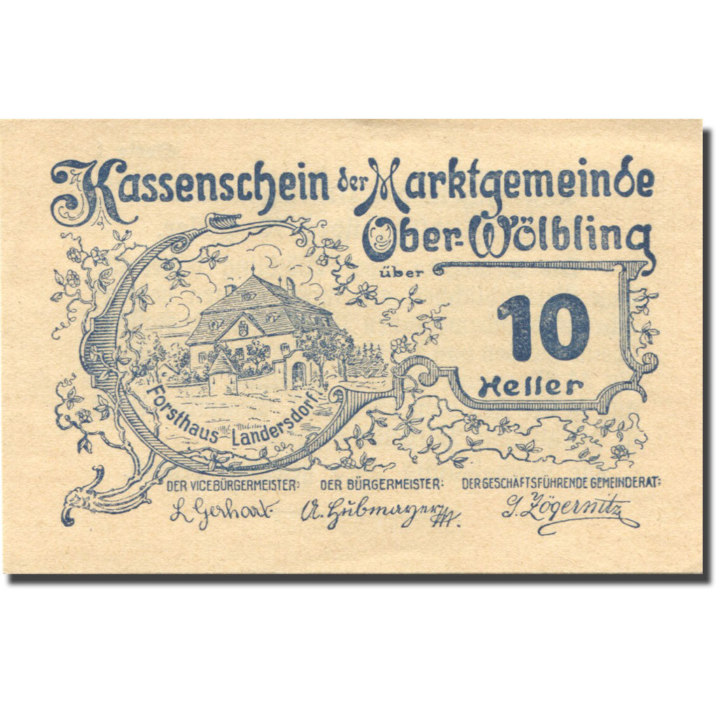 Banknote, Austria, Ober-Wölbling, 10 Heller, château, 1920 UNC(63) Mehl:FS 698