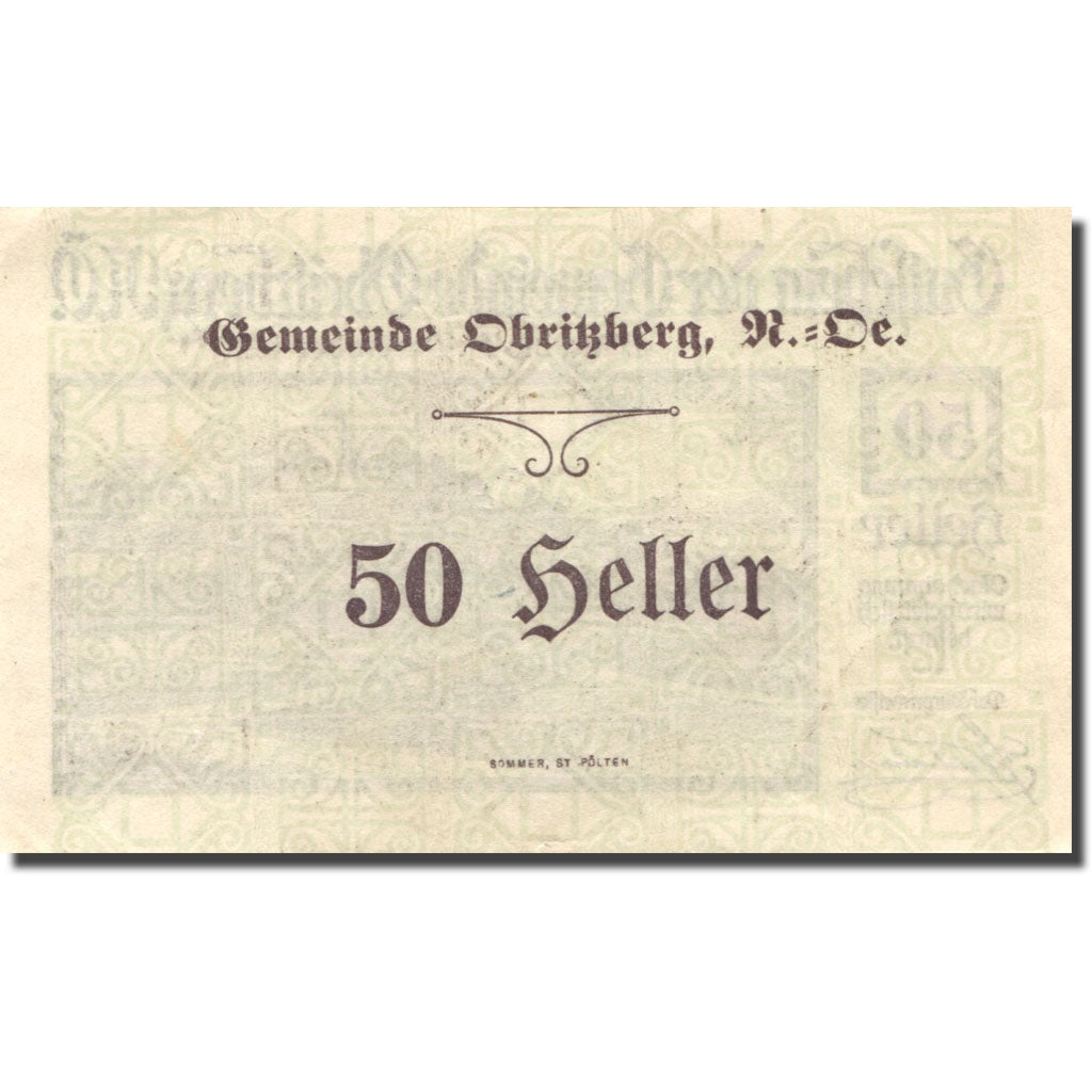 Banknote, Austria, Obnitzberg, 50 Heller, village, 1920 UNC(63) Mehl:FS 701a