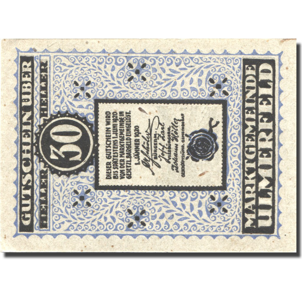 Banknote, Austria, Ulmerfeld, 30 Heller, Eglise, 1920 UNC(63) Mehl:FS 1089IIa