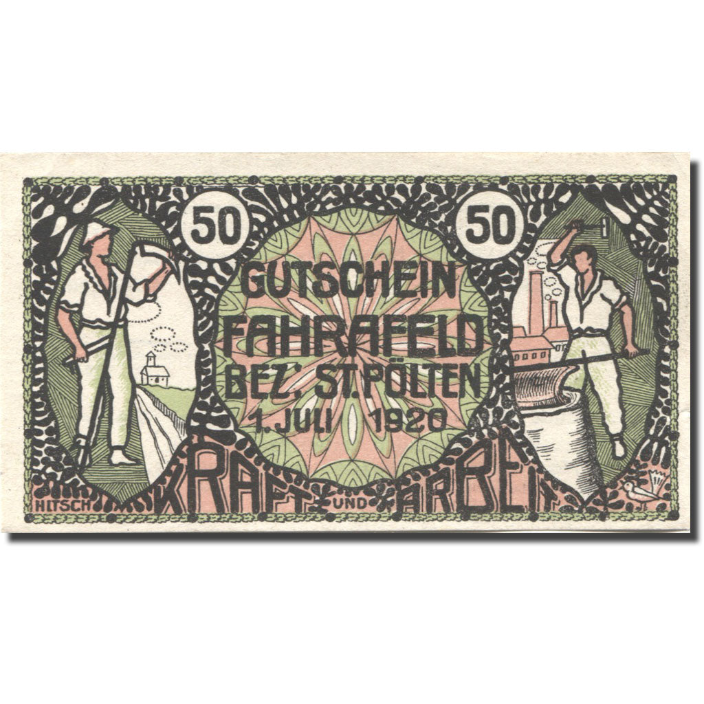 Banknote, Austria, Fahrafeld, 50 Heller, Usine, 1920 UNC(63) Mehl:FS 193