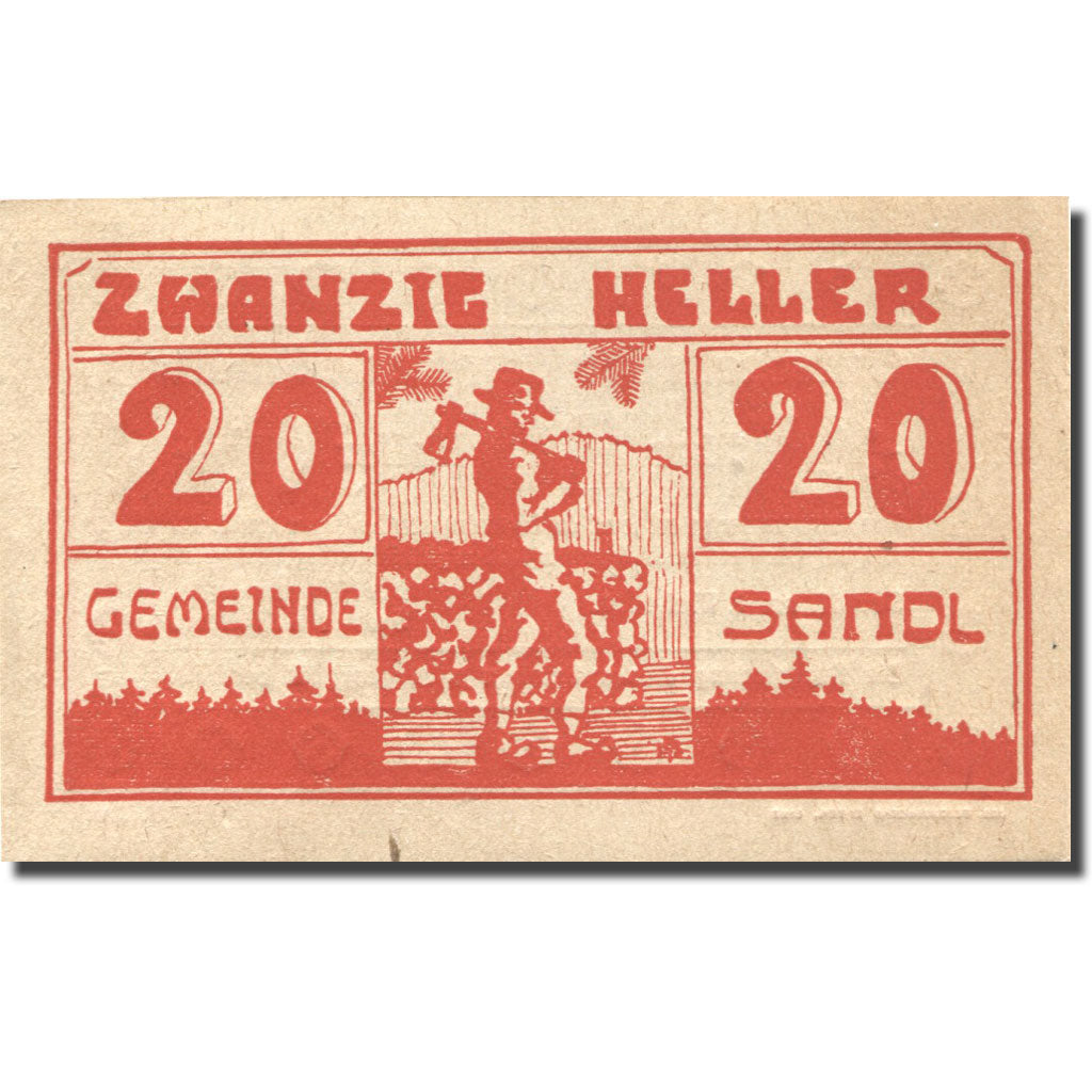 Banknote, Austria, Sandl, 20 Heller, personnage, 1920 UNC(63) Mehl:FS 874Ic
