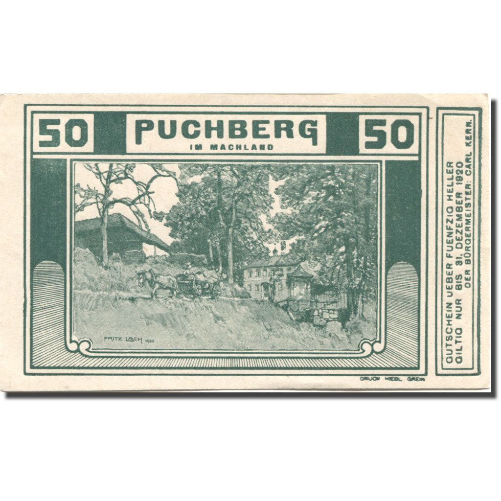 Banknote, Austria, Puchberg, 50 Heller, château, 1920 UNC(63) Mehl:FS 787Ia