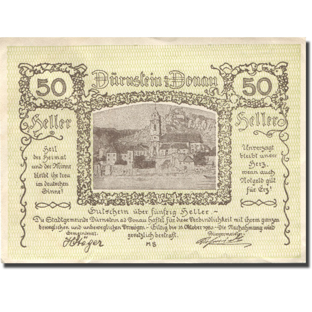 Banknote, Austria, Dürnstein, 50 Heller, village, 1920 AU(55-58) Mehl:FS 138