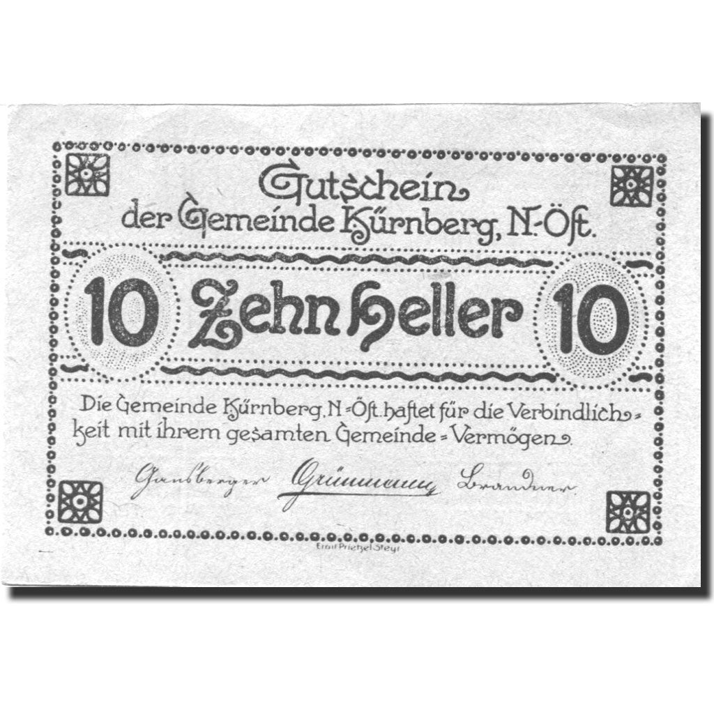 Banknote, Austria, Kürnberg, 10 Heller, village, 1920 UNC(63) Mehl:FS 490a