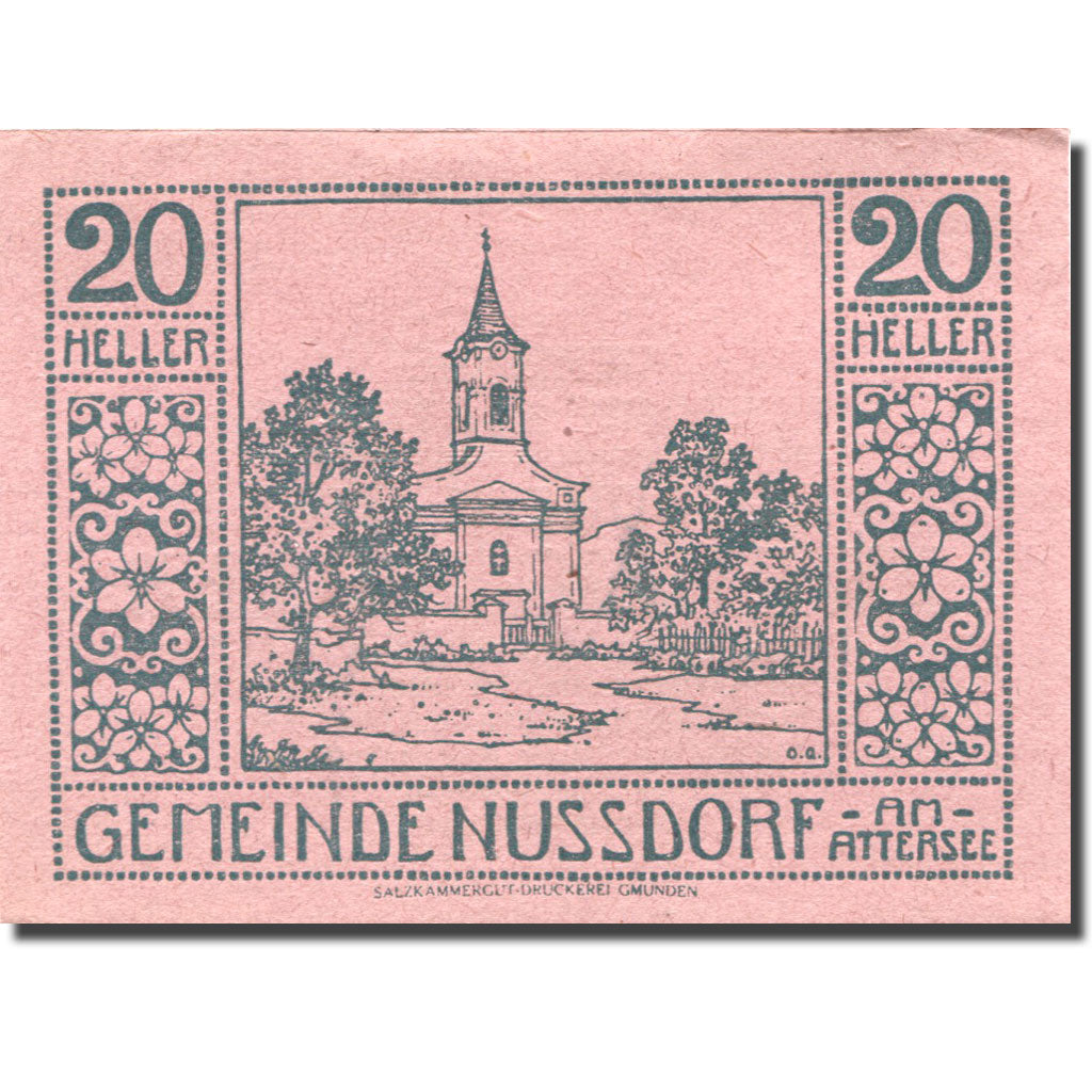Banknote Austria Nussdorf am Attersee 20 Heller Eglise 1920 UNC(63) Mehl:FS 677a