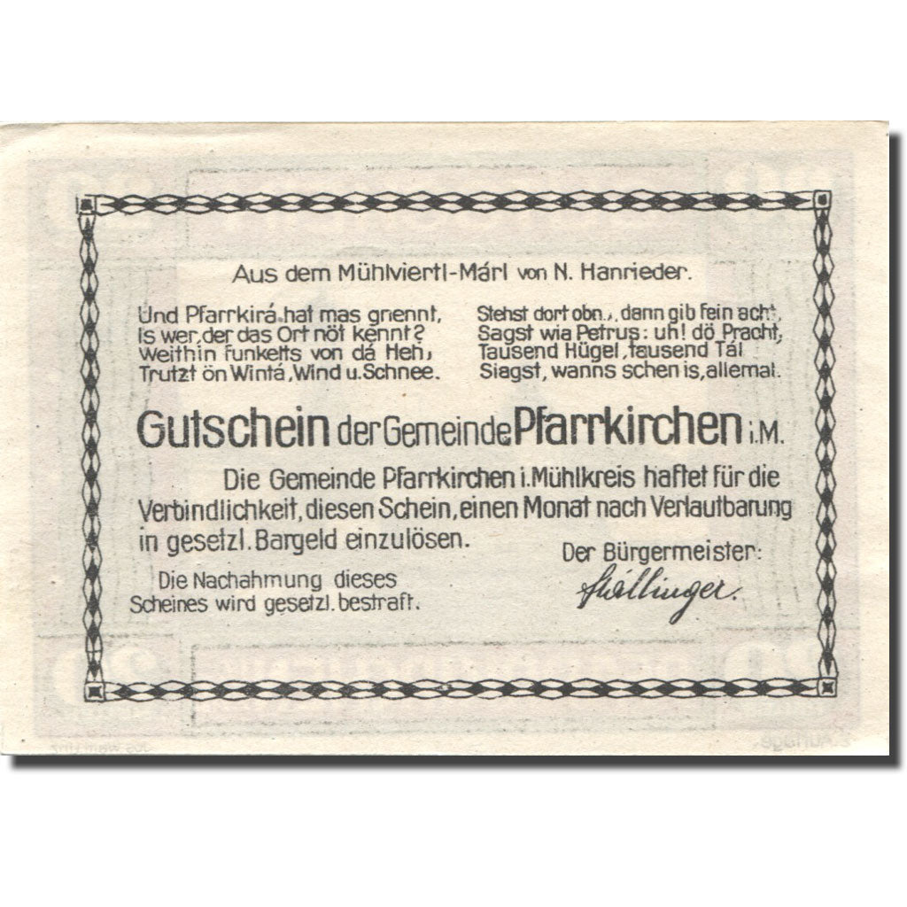 Banknote, Austria, Pfarrkirchen 20 Heller, ferme, UNC(63), Mehl:FS 744IIe
