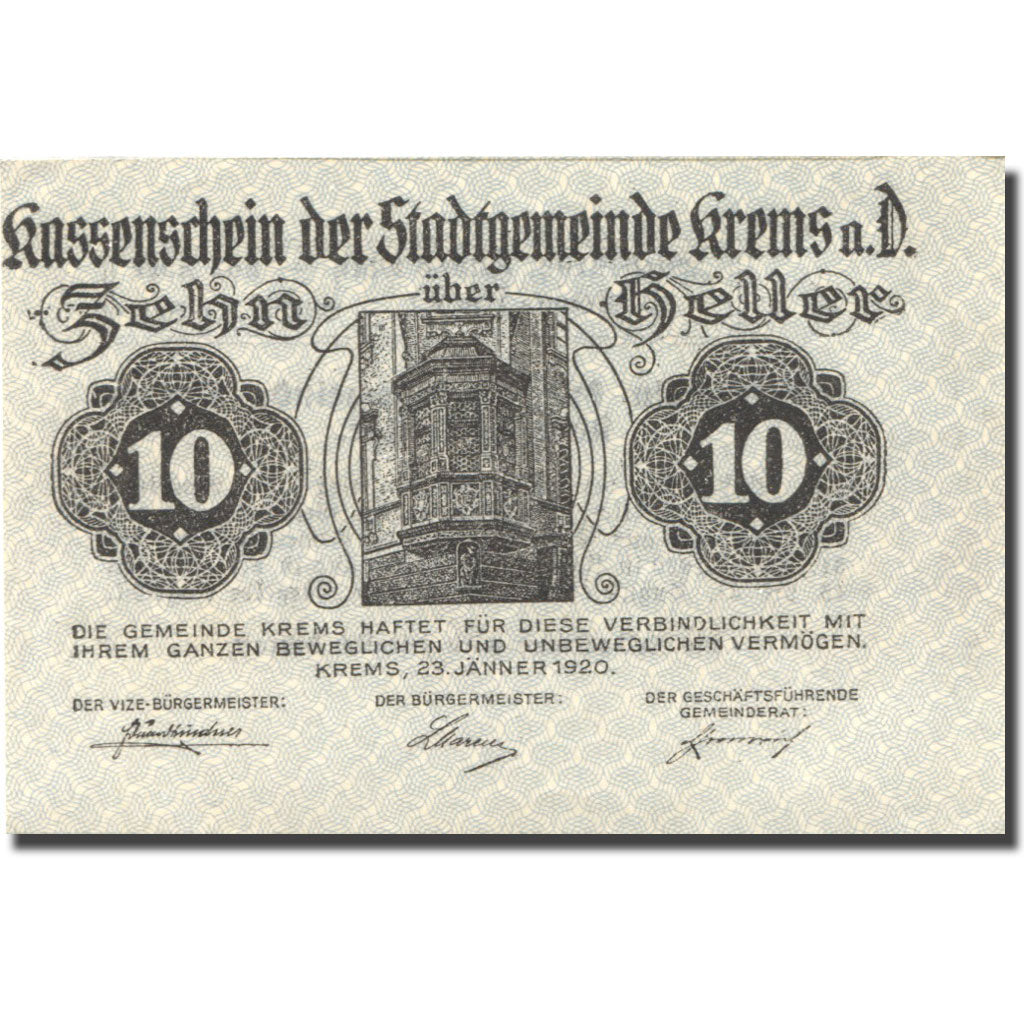 Geldschein, Österreich, Krems 10 Heller, Eglise, 1920 UNZ- Mehl:FS 472I