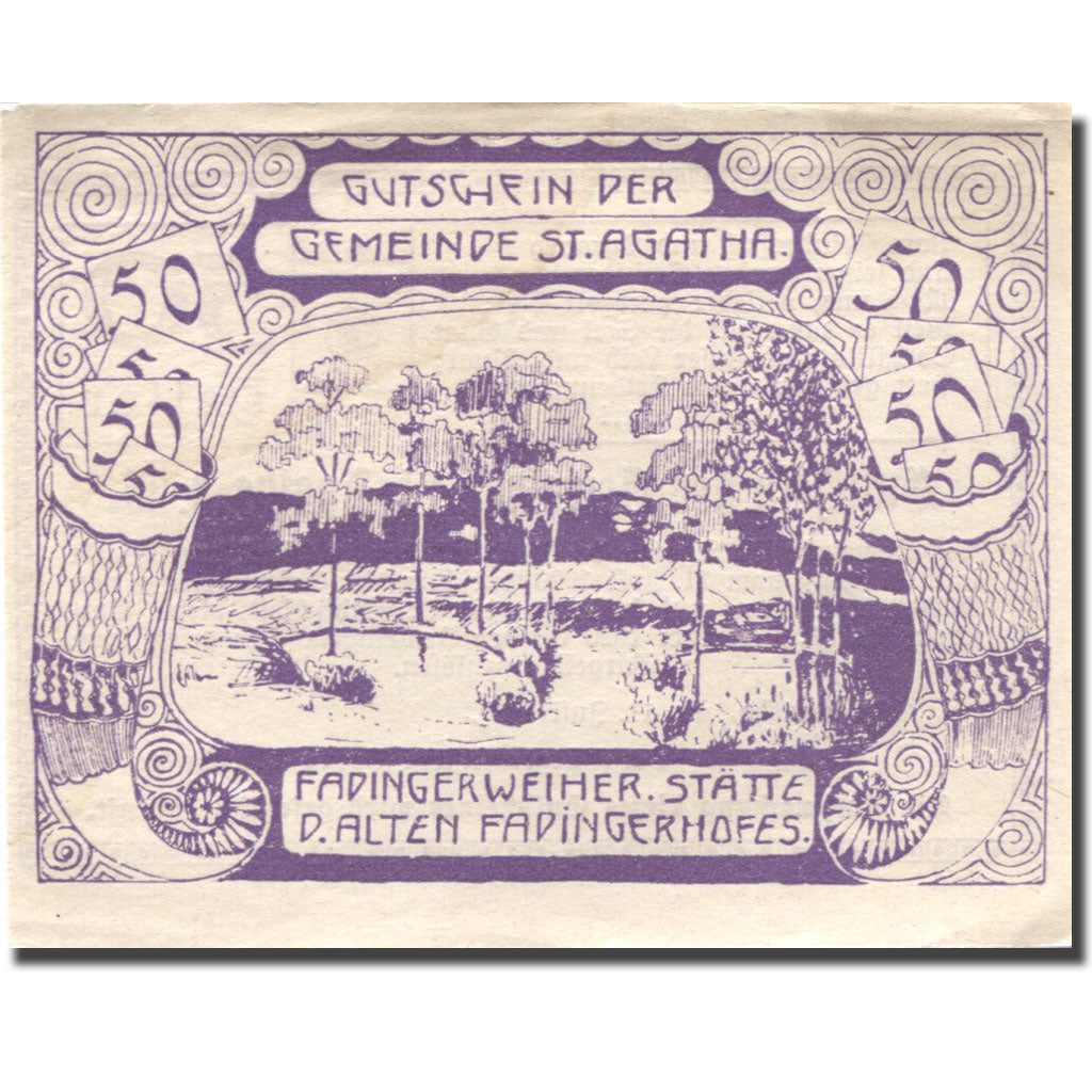 Banconote, Austria, St Agatha, 50 Heller, paysage, 1920 SPL Mehl:FS 877IIc