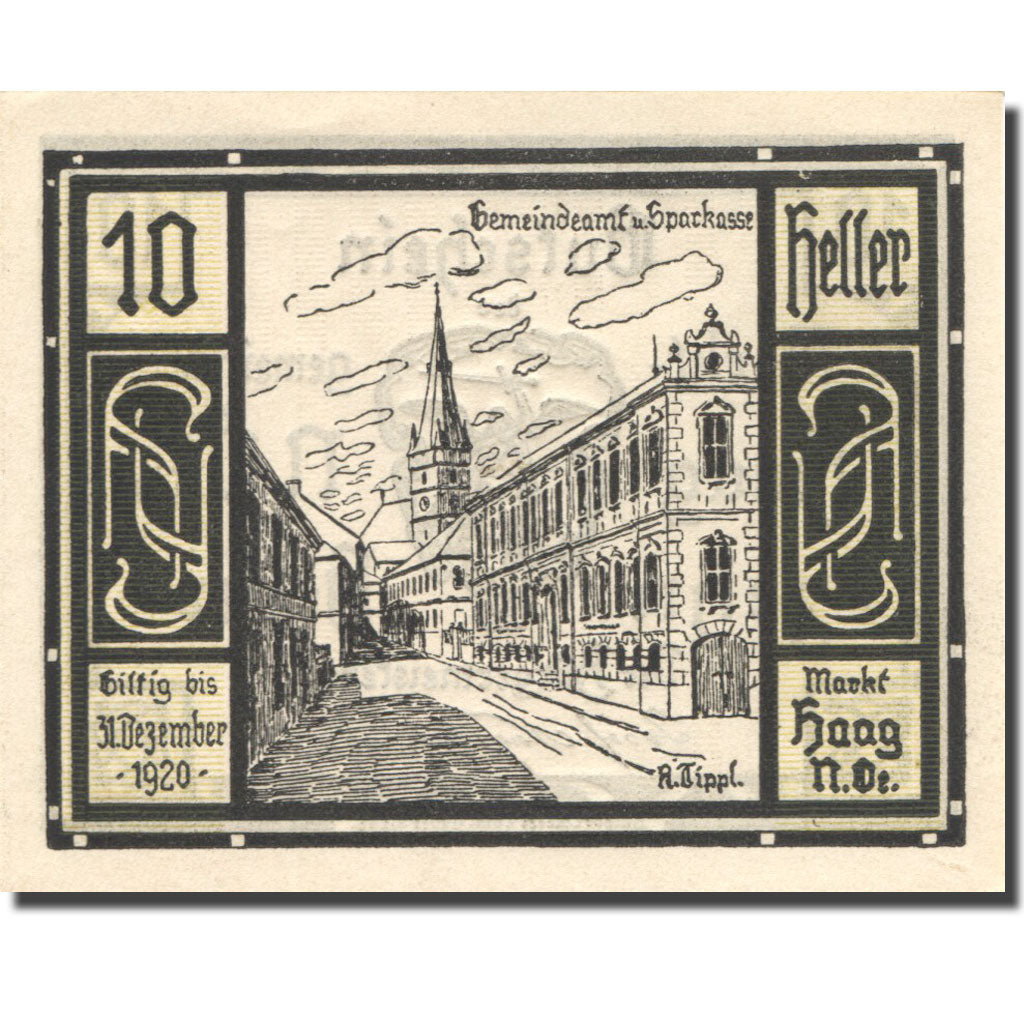 Geldschein, Österreich, Haag, 10 Heller, rue 1920-12-31, UNZ-, Mehl:FS 318V