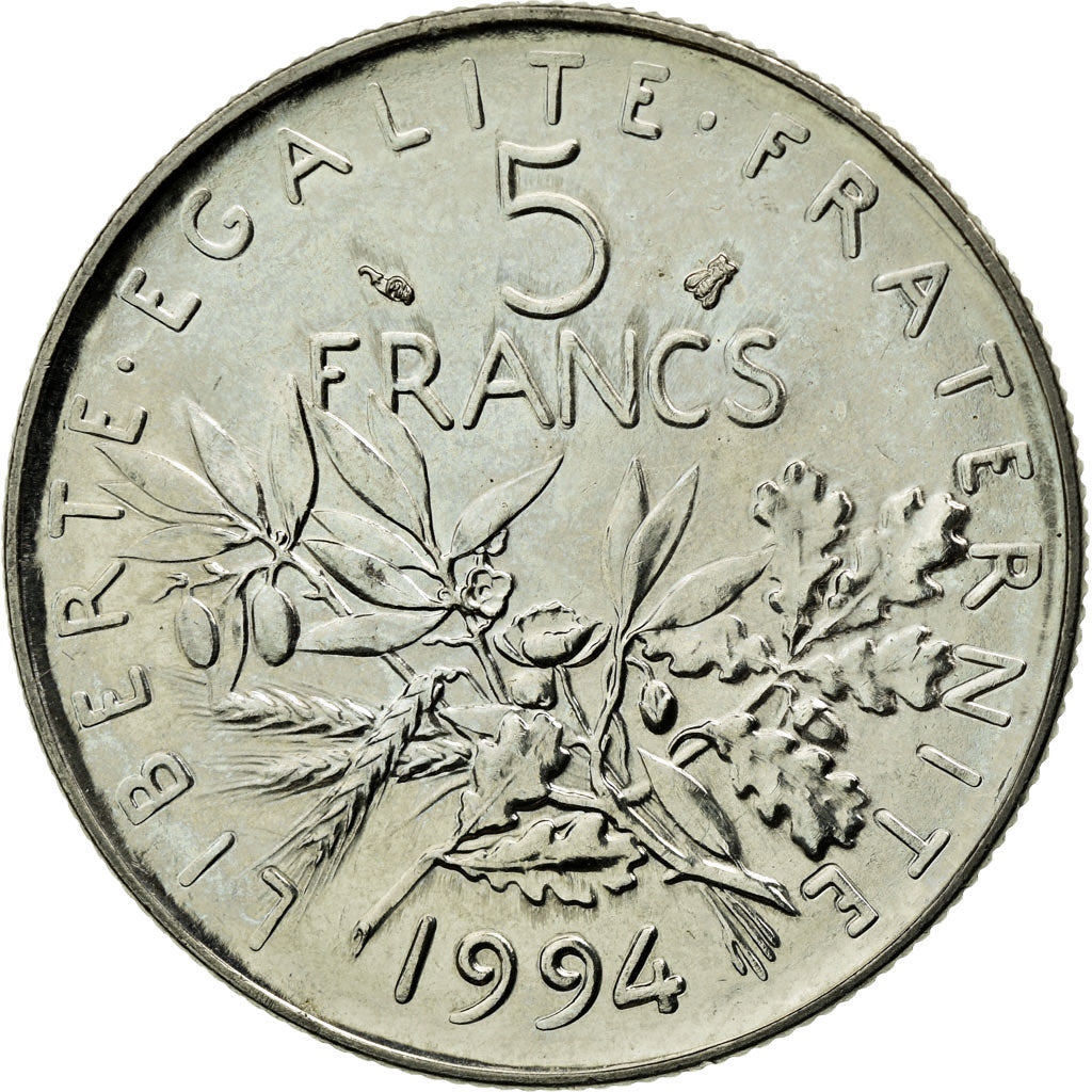 Moneta, Francia, Semeuse, 5 Francs, 1994, FDC, Nichel placcato rame-nichel