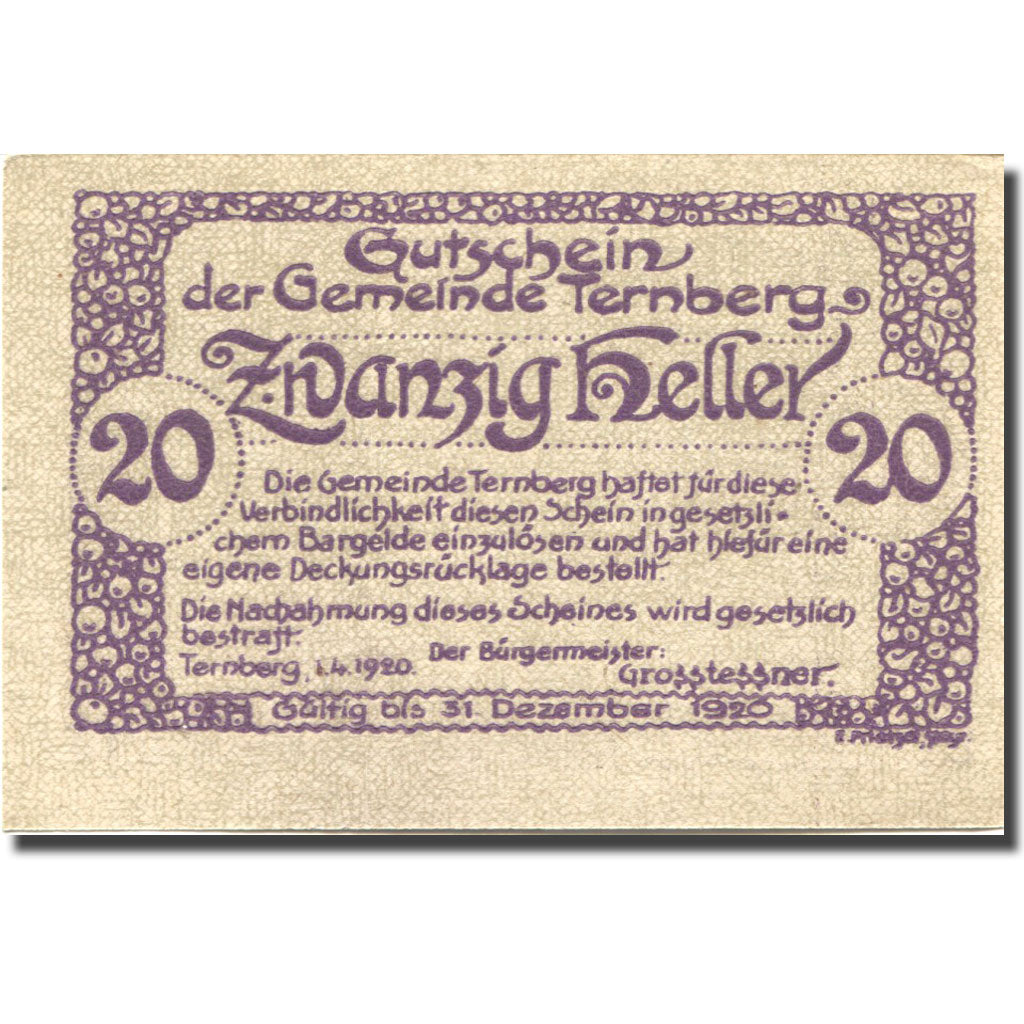 Banknote, Austria, Ternberg, 20 Heller, Eglise 1, 1920 UNC(63) Mehl:FS 1063