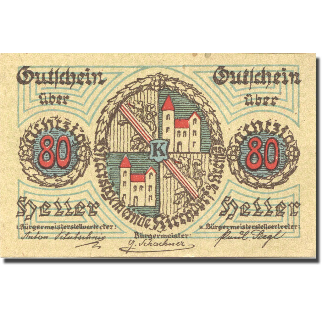 Banknote Austria Kirchdorf a/d Krems 80Heller Blason1 1921 UNC(63) Mehl:FS445IIa