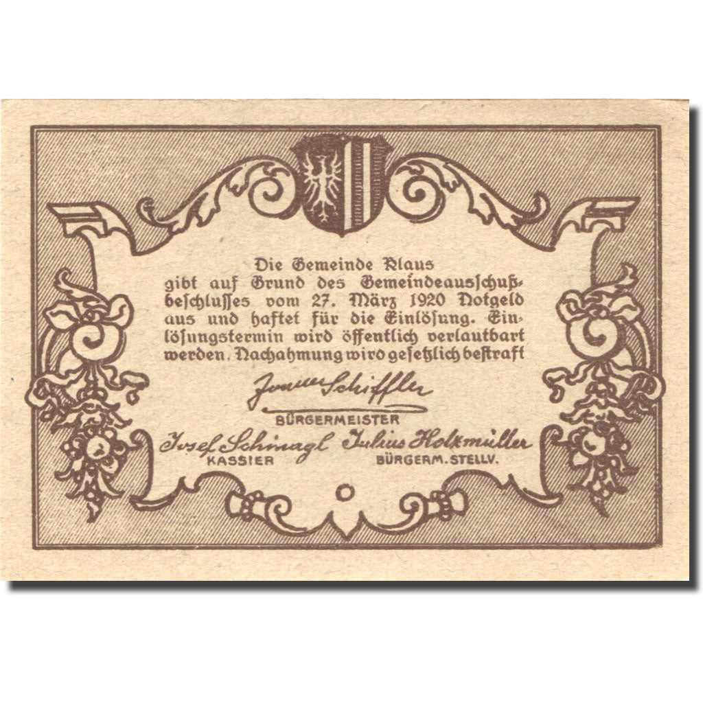 Banknote, Austria, Klaus, 10 Heller, pont 1920-03-27, UNC(63), Mehl:FS 454Ia