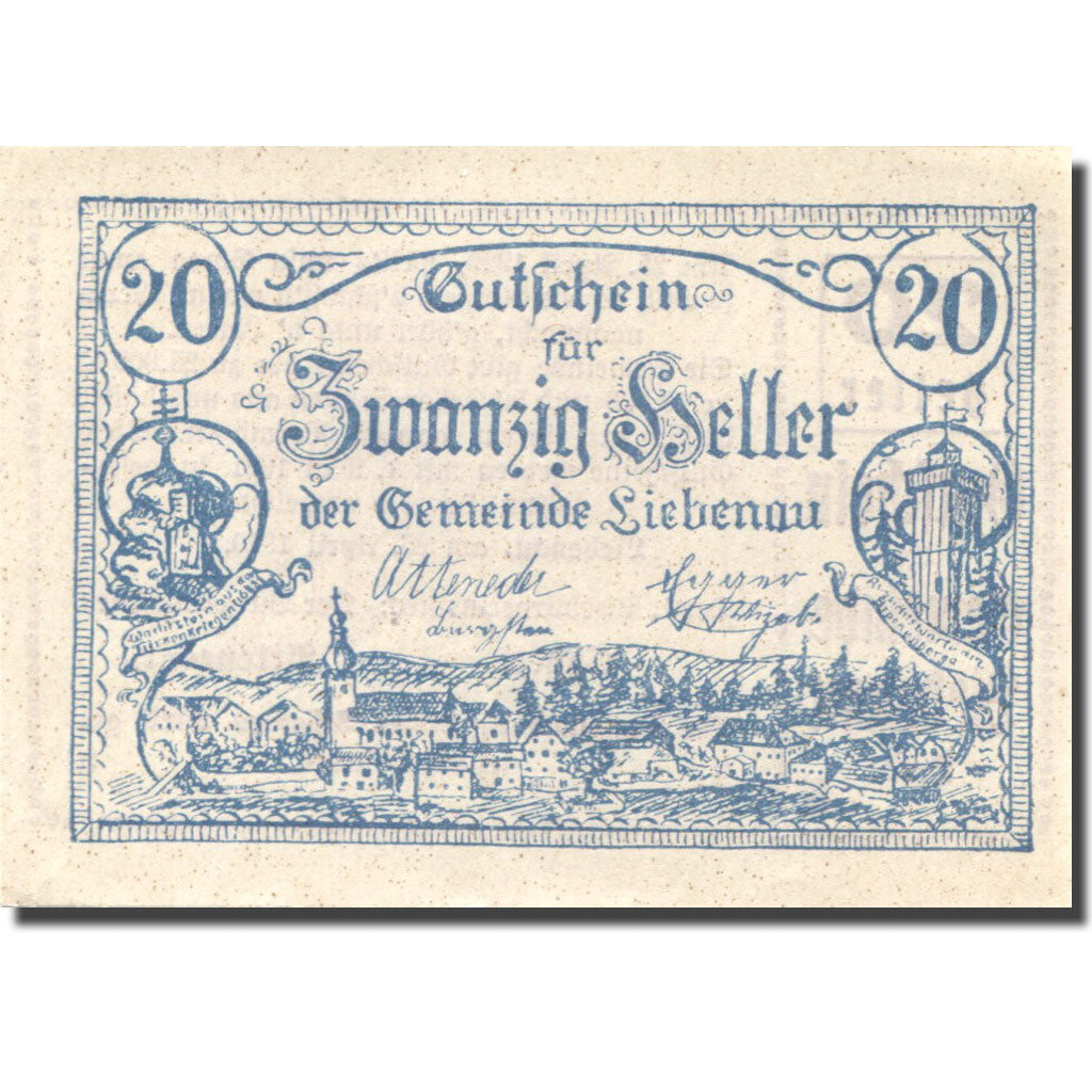 Banknote, Austria, Liebenau, 20 Heller, village, 1921 UNC(63) Mehl:FS 521