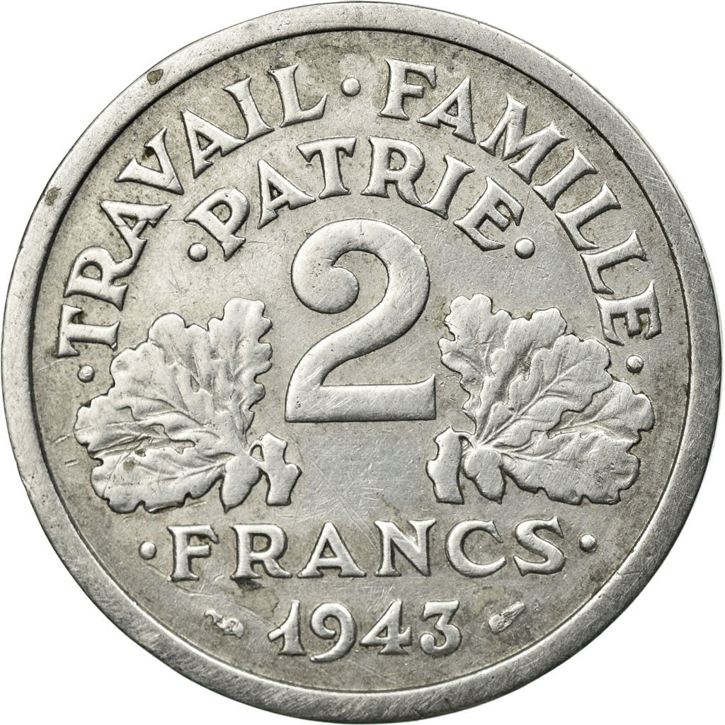 Monnaie, France, Bazor, 2 Francs, 1943, Beaumont le Roger, TB+, Aluminium