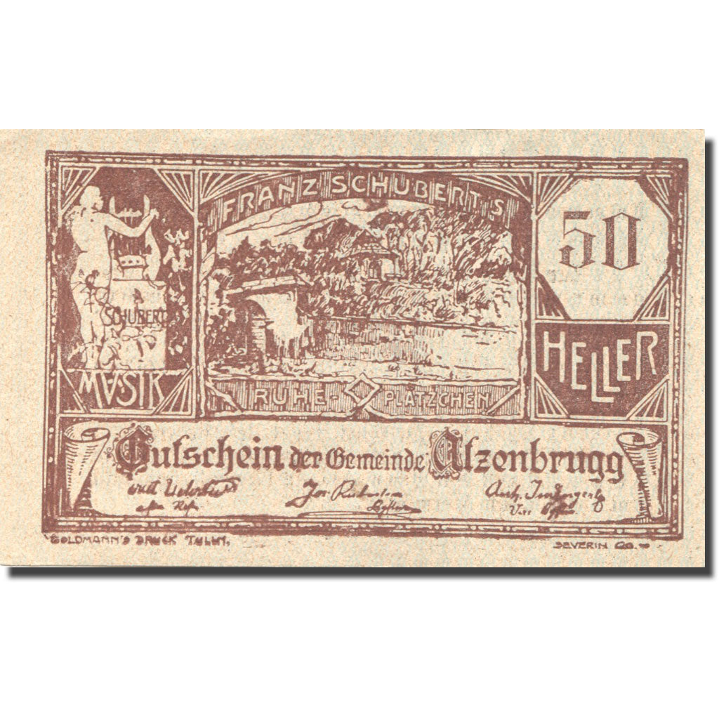 Banknote, Austria, Atzenbrugg, 50 Heller, personnage, 1920 UNC(63) Mehl:FS 63IIa