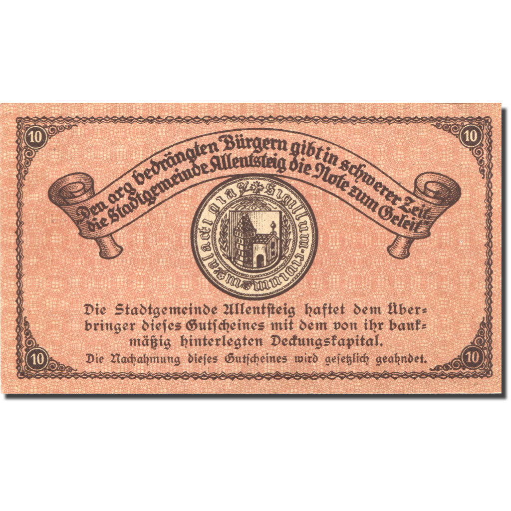 Banknote, Austria, Allentsteig, 10 Heller, paysage, 1921 UNC(63) Mehl:FS 20a