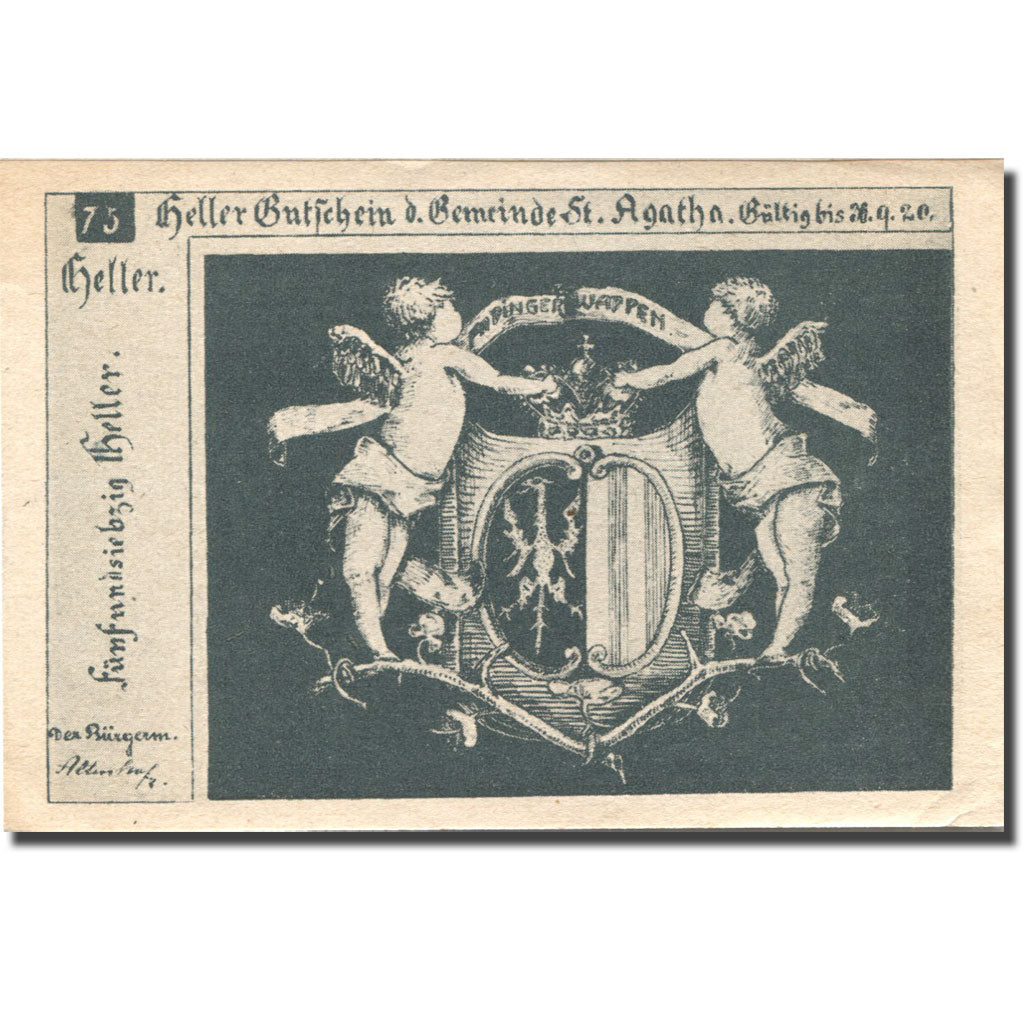 Banknote, Austria, St Agatha, 75 Heller, Blason, 1920 UNC(63) Mehl:FS 877Ib1