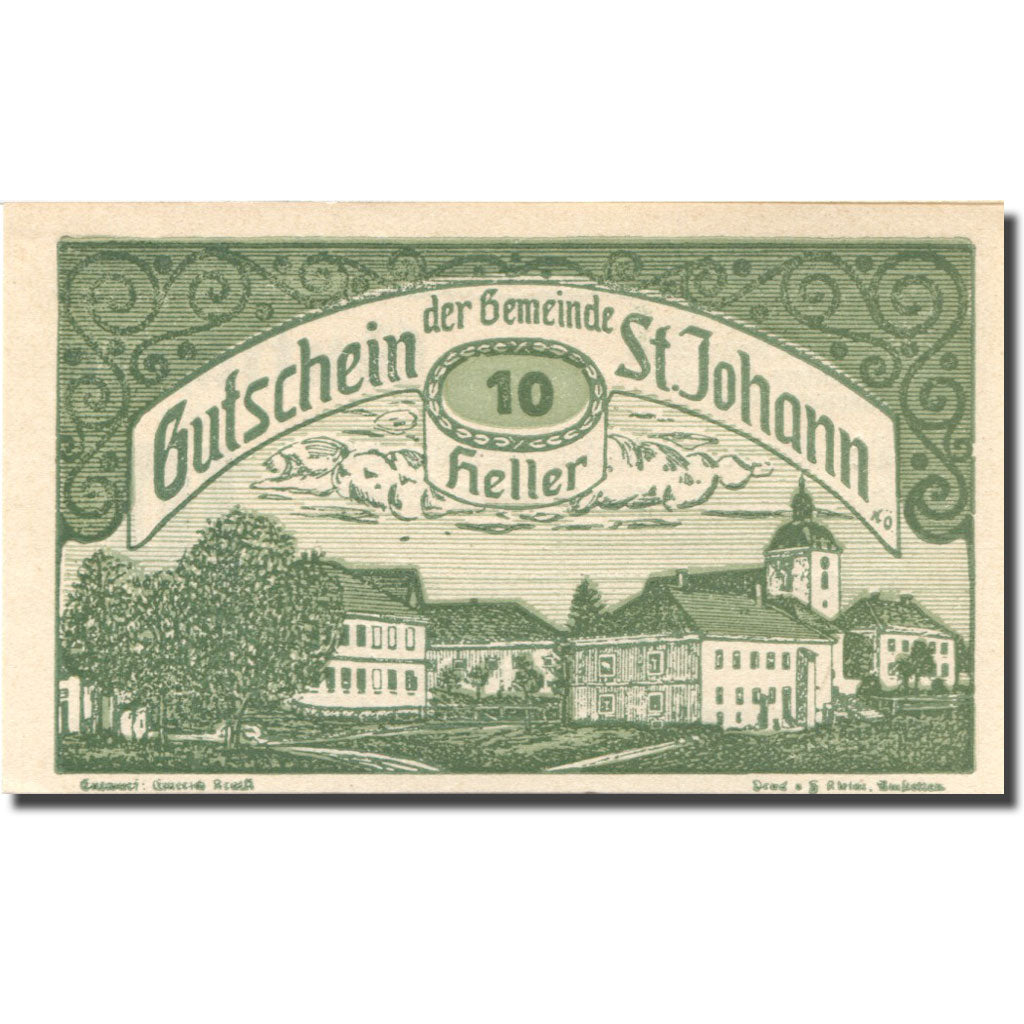 Banknote, Austria, St Johann, 10 Heller, village, 1920 UNC(63) Mehl:FS 897b