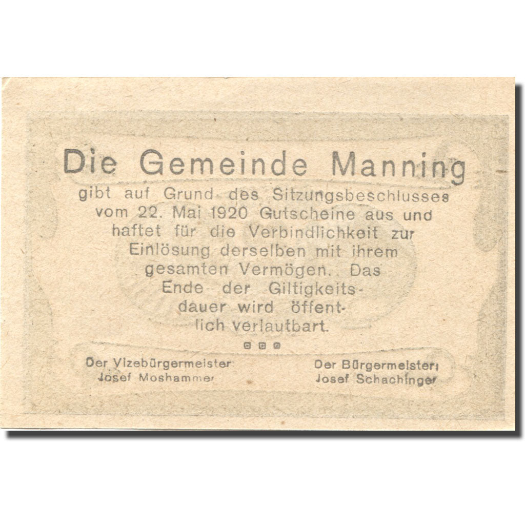 Banknote, Austria, Manning, 20 Heller, parchemin, 1920 UNC(63) Mehl:FS 578b
