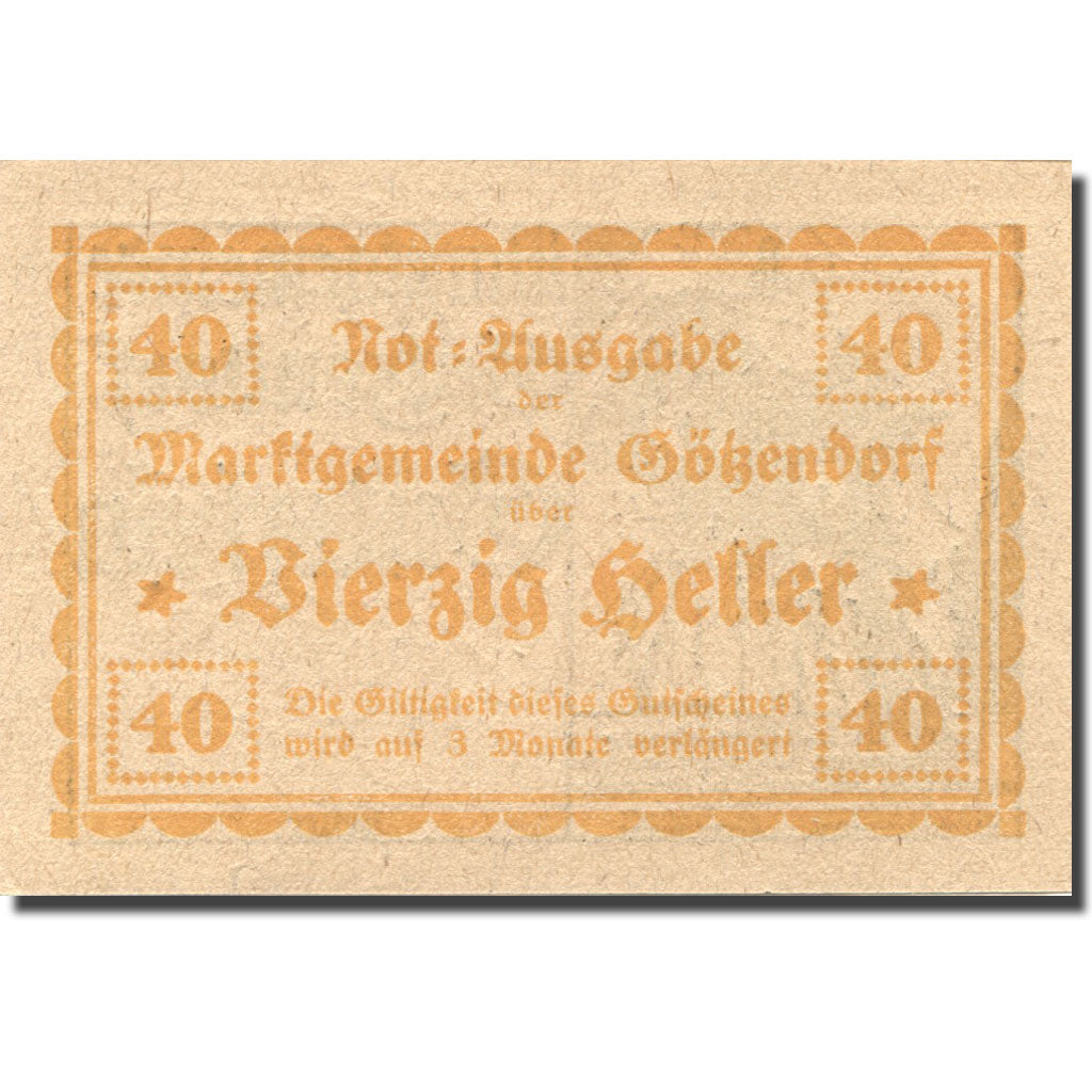 Billet, Autriche, Götzendorf, 10 Heller, personnage, 1920 SPL Mehl:FS 246IIc