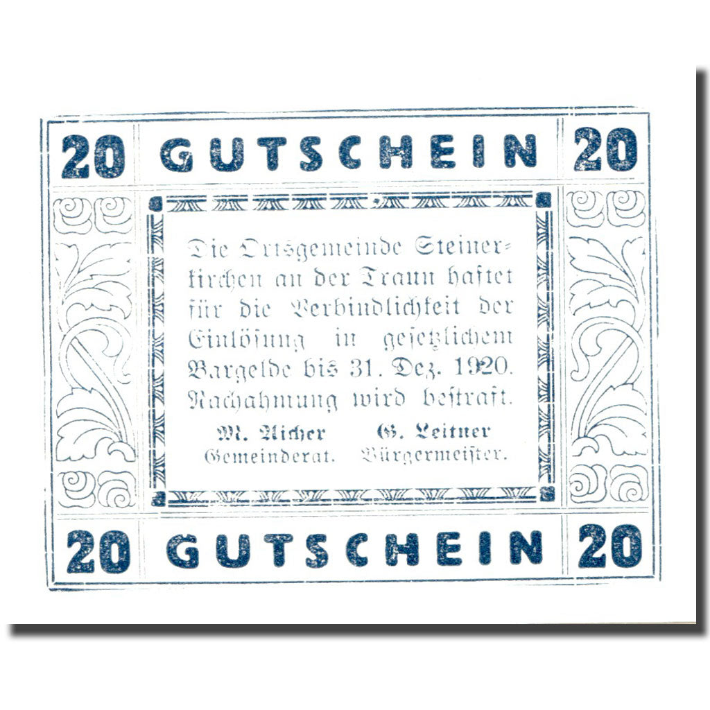Banknote Austria Steinerkirchen 20Heller château 1920 UNC(60-62) Mehl:FS 1029I