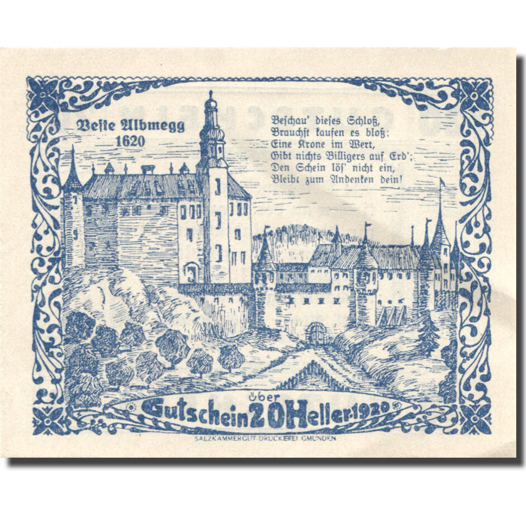 Banknote Austria Steinerkirchen 20Heller château 1920 UNC(60-62) Mehl:FS 1029I