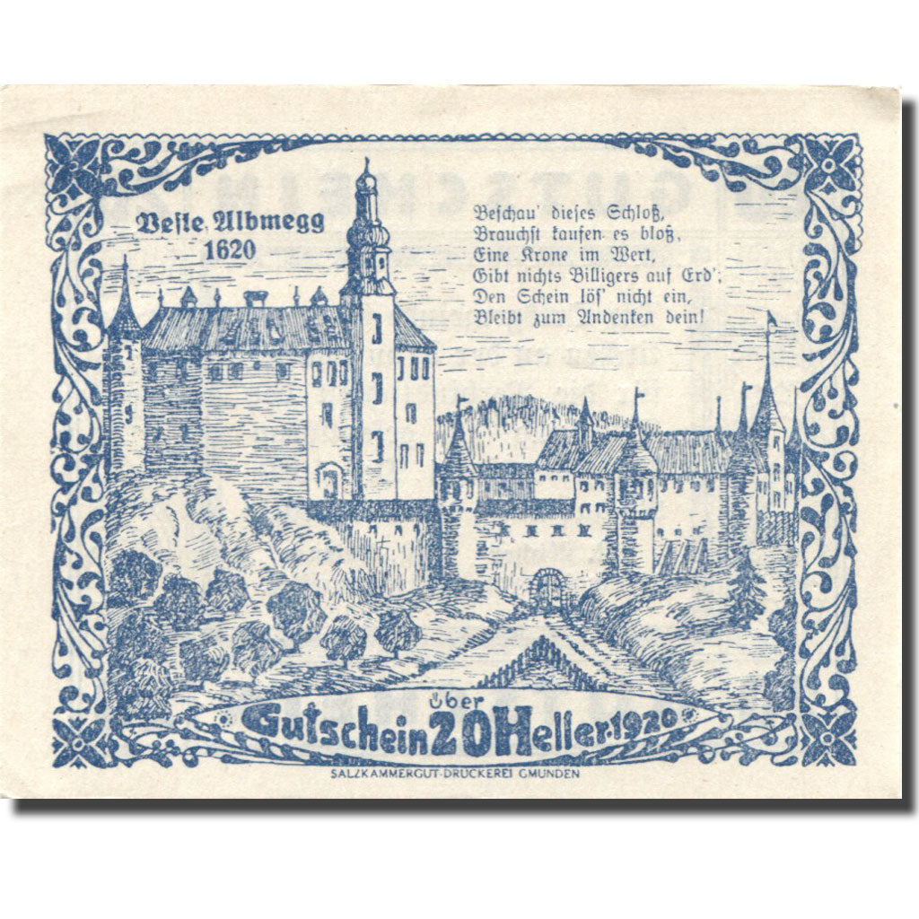 Banknote, Austria Steinerkirchen 20 Heller chateau 1, 1920 UNC(63) Mehl:FS 1029I