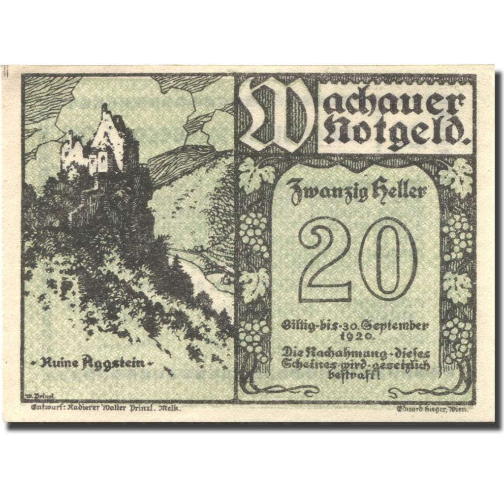 Banknote, Austria, Spitz a/d Donau, 20 Heller, ruine, 1920 UNC(63) Mehl:FS 1122