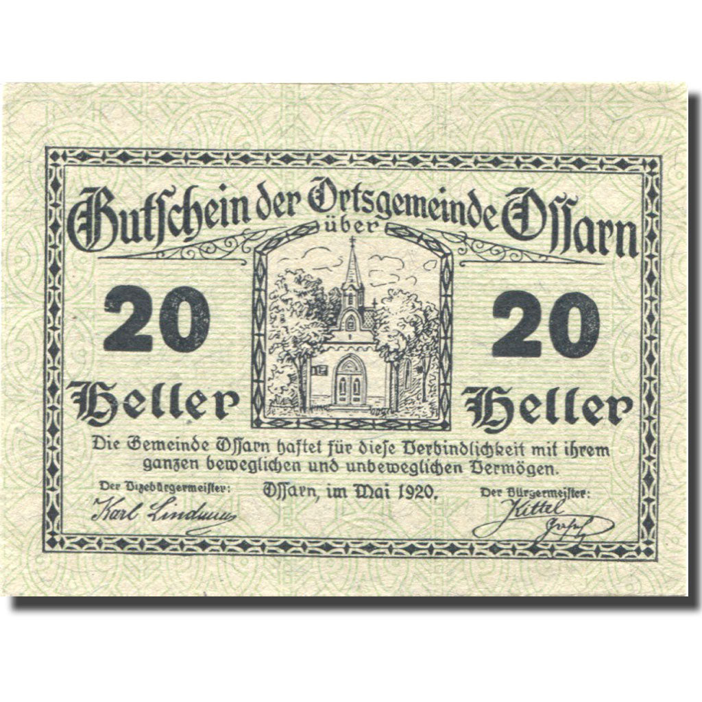 Banknote, Austria, Ossarn 20 Heller, Eglise 1920-12-31, UNC(63), Mehl:FS 712a2.1