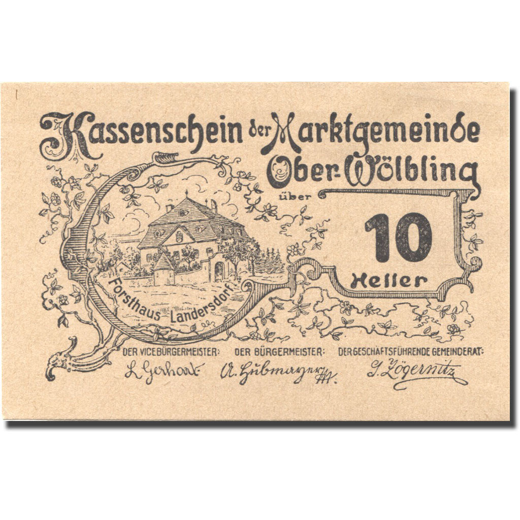 Banknote, Austria, Ober-Wölbling, 10 Heller, château 1920 UNC(63) Mehl:FS 698h