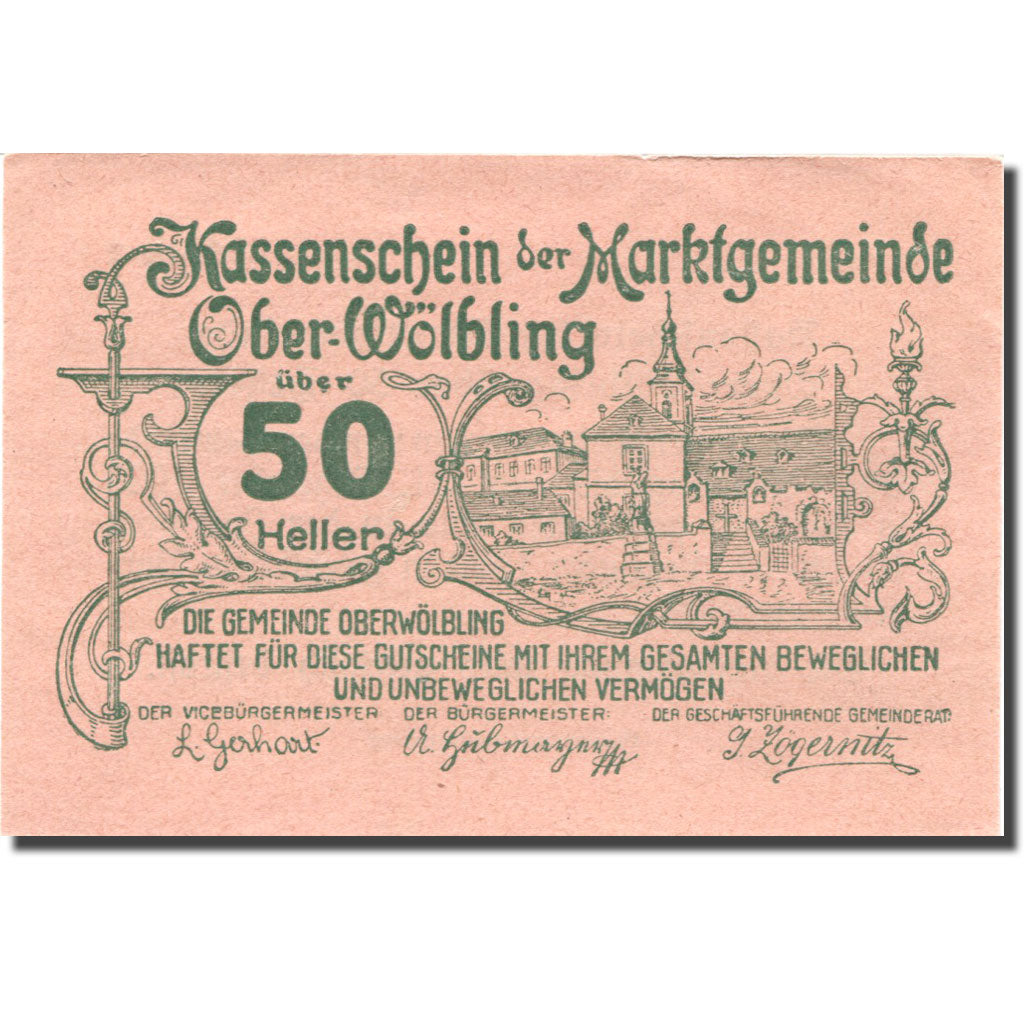 Banknote, Austria, Ober-Wölbling, 50 Heller, Eglise, 1920 UNC(63) Mehl:FS 698h