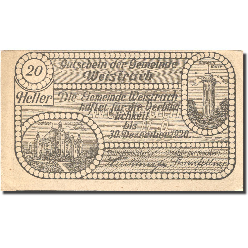 Banknote, Austria, Weistrach, 20 Heller, paysage 1, 1920 UNC(63) Mehl:FS 1161c