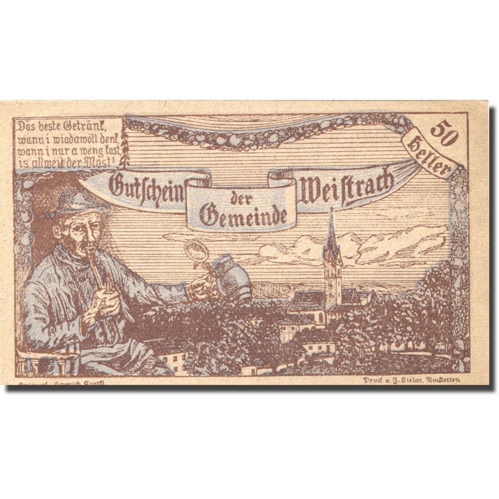 Banknote, Austria, Weistrach, 50 Heller, paysage 2, 1920 UNC(63) Mehl:FS 1161c