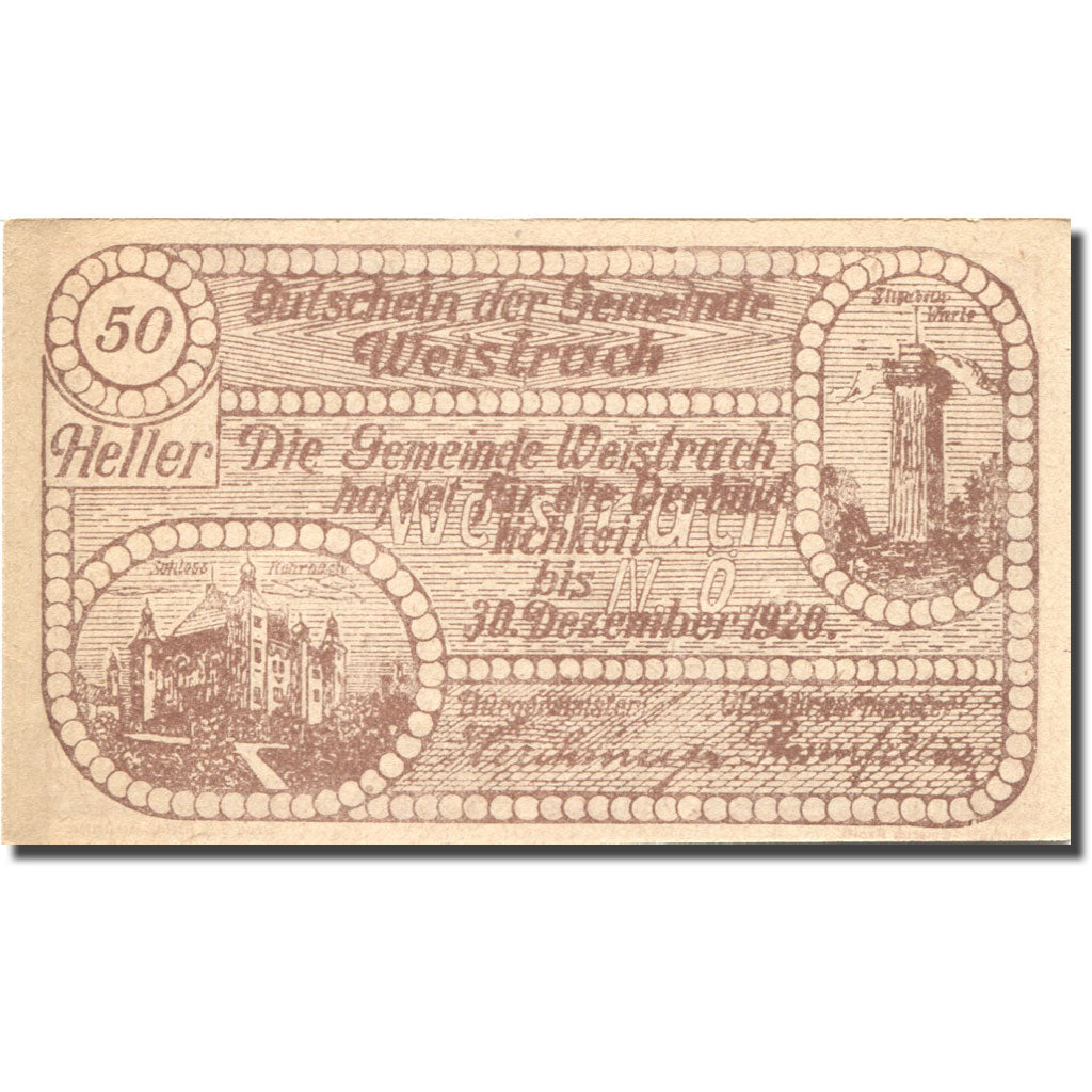 Banknote, Austria, Weistrach, 50 Heller, paysage 2, 1920 UNC(63) Mehl:FS 1161c