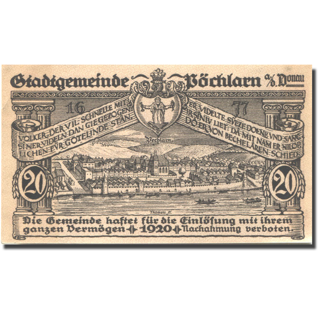 Banknote, Austria, Pöchlarn, 20 Heller, château, 1920 UNC(63) Mehl:FS 755III