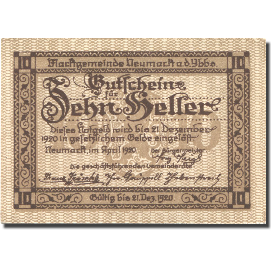 Banknote, Austria, Neumarkt, 10 Heller, village, 1920 UNC(63) Mehl:FS 663a