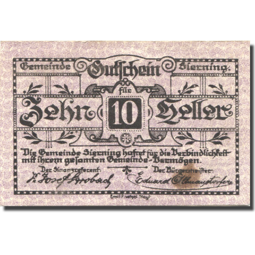 Banknote, Austria, Sierning, 10 Heller, Usine, 1921 EF(40-45) Mehl:FS 995c