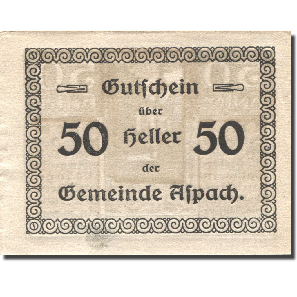 Banknote, Austria, Aspach, 50 Heller, château, 1920, AU(55-58) Mehl:FS 57a