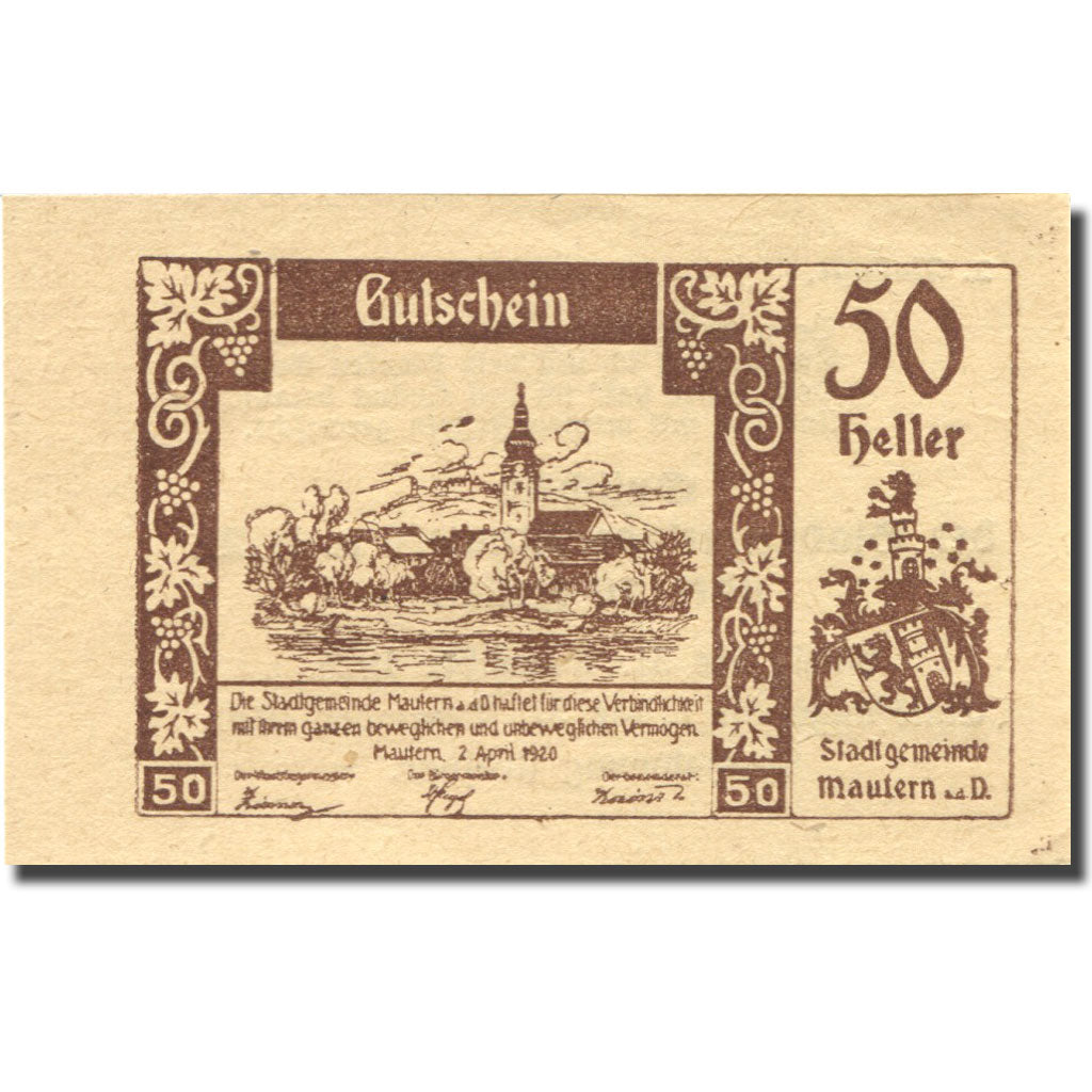 Banknote, Austria, Mautern, 50 Heller, Eglise, 1920, UNC(63) Mehl:FS 600IIb2